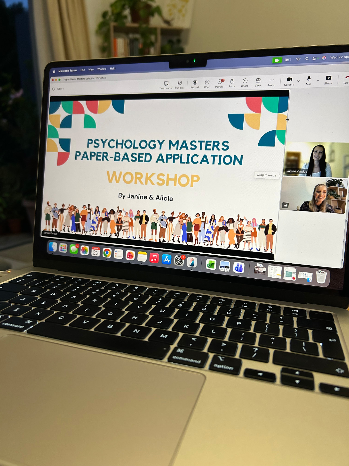 Janine and Alicia presenting the Psychology Masters paper-based application workshop live online